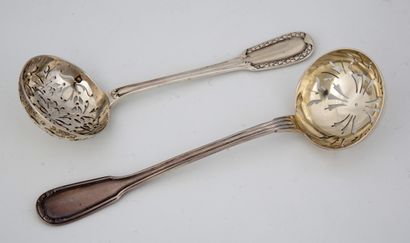 TWO SMALL SUGAR SPREADERS in Minerva silver...