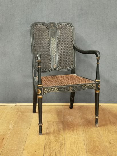 FAUTEUIL CANNE à dossier plat treflé - Angleterre...