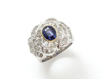 Bague jonc en or gris 750 millièmes ornée...