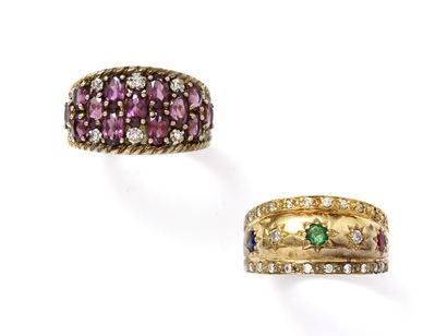 Bague jonc en or 750 millièmes, décorée d'une...