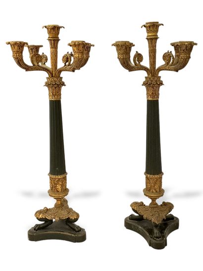 PAIR OF CANDELABRES with four lights of antique...