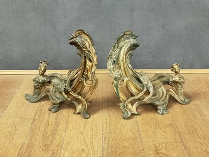 PAIR OF CHENETS Louis XV style - Napoleon...