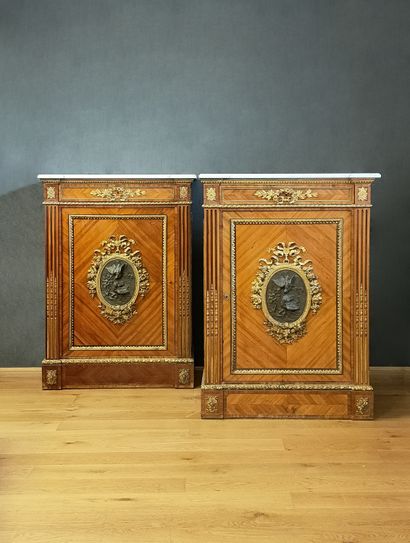 Pair of Louis XVI style high-backed furniture...