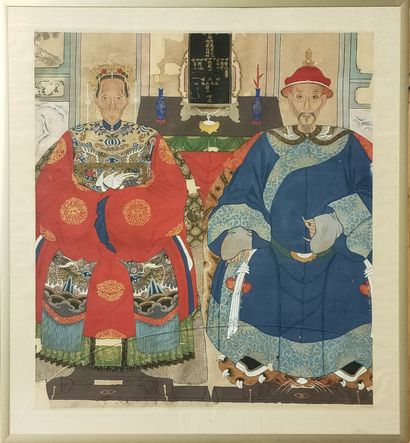 CHINE Circa 1900

Portrait de dignitaires

ENCRE...