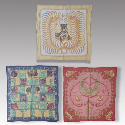 HERMES Paris - Set of THREE printed silk...