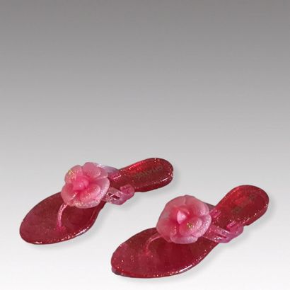 CHANEL - Pair of translucent glittery rubber...
