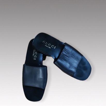 GUCCI - Pair of men's one strap black calf...