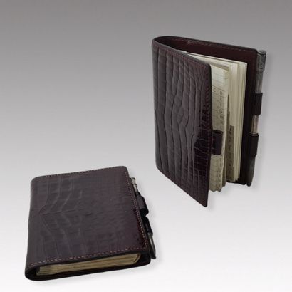 HERMES circa 1960- Set of TWO brown crocodile...