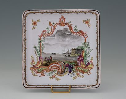 SMALL SQUARE PLAT in earthenware, German...