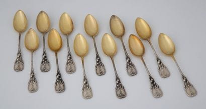 SET OF 12 MOKA SPoons in silver and vermeil...