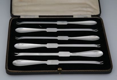 SET OF 6 plain silver HOMARD CURETTES 800...