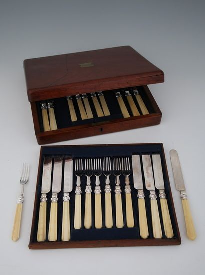 SET OF 12 FORKS AND 12 LUNCH KNIVES in silver...