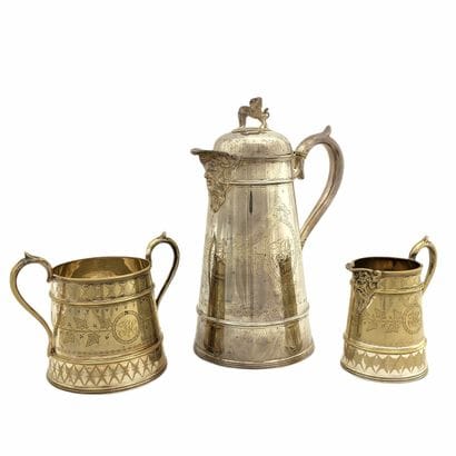 3 PIECES COFFEE SET in silver plated metal,...