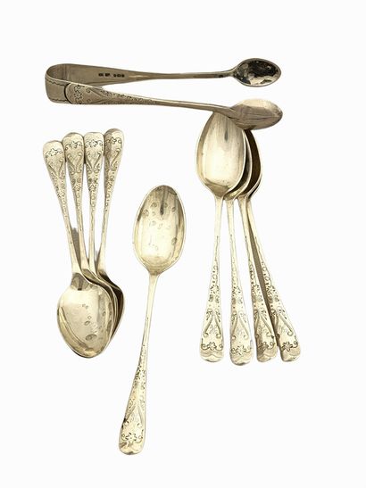 SET OF 9 COFFEE SPOONERS AND 1 SUGAR PENCIL...