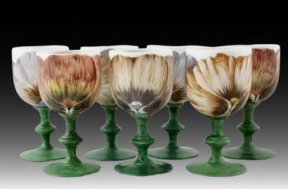 SET OF 7 white opaline glass balloon glasses...