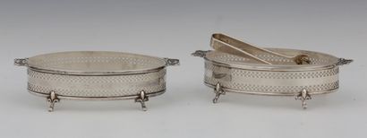 PAIR OF OVAL PICKLE DISHES mounted in silver...