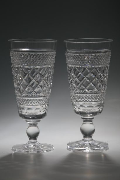 PAIR OF CORNET VASES ON BALUSTRATED PIECES...