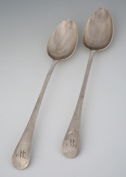 PAIR OF LARGE SILVERED METAL RAGOUT SPOONERS,...