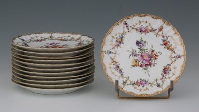 DRESDEN - SET OF TWELVE WHITE PORCELAIN DESSERT...