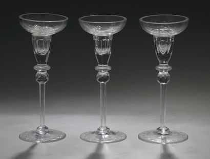 SET OF 3 CANDLES - Bohemian, cut and engraved...