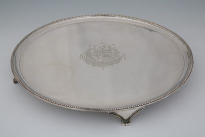 LARGE ROUND TABLE TOP on four cambered legs...