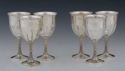 SET OF 6 SLAVERED METAL GLASSES in the English...