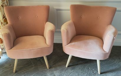 PAIRE DE BERGERES de Style Vintage en velours...