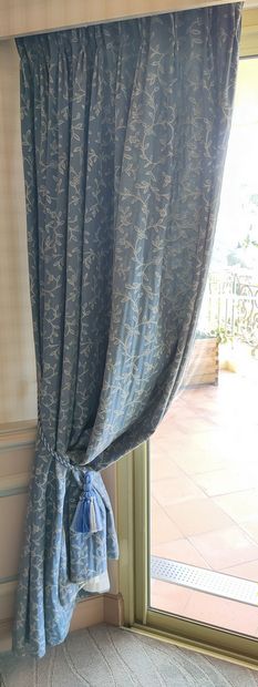 PAIRE DE RIDEAUX en tissu bleu jean et semis...