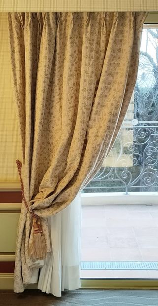 PAIRE DE RIDEAUX, coton fines rayures imprimé...