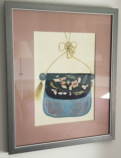 SIX REPRODUCTIONS ENCADREE, Sac chinois,...