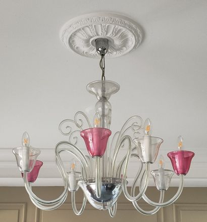 PAIRE DE LUSTRES A HUIT LUMIERES, Italie,...
