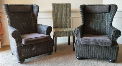 LOT COMPRENANT :

CHAISE façon vannerie laqué...