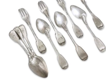 SET OF 6 FORKS AND 7 TABLE SPoons XIXth Century...