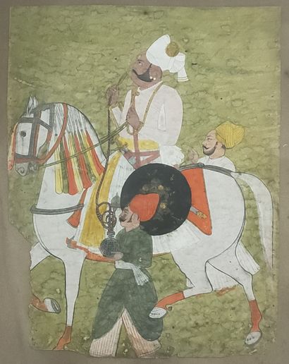 Equestrian portrait of n Maharaja, smoking...
