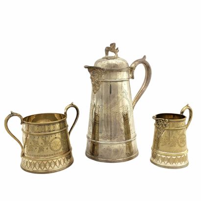 3 PIECES COFFEE SET in silver plated metal...