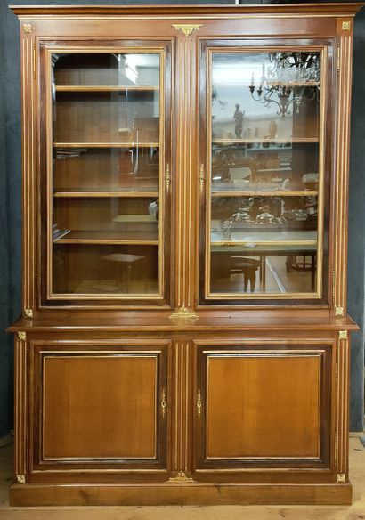 WOODEN LIBRARY WITH TWO BODYS with recessed...