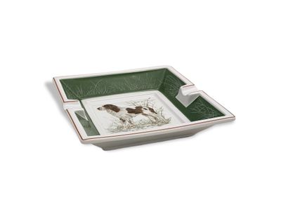 HERMES - SQUARE ASHTRAY in white and green...
