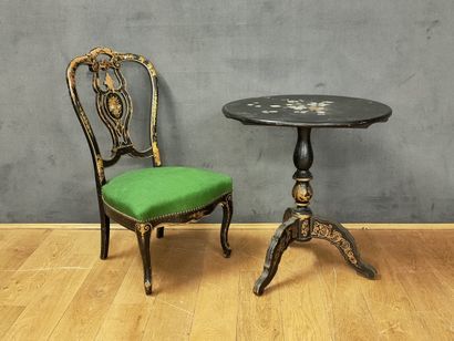 TRIPOD GUERIDON AND CHAIR WITH VIOLENCE BACK,...