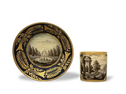A blue and gold porcelain LITRON CUP and...