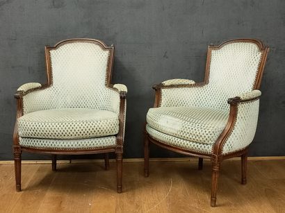 Pair of Louis XVI period walnut cabriolet...