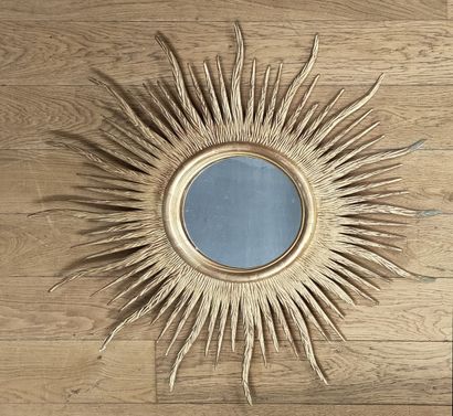 Modern sunshine mirror with gilded wood frame

D....