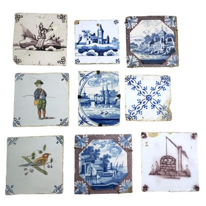 SET OF NINE PAVEMENT TILES - Foreign work...