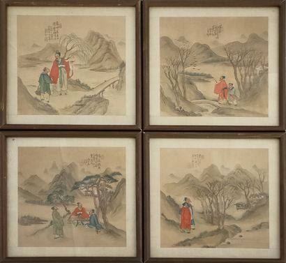 CHINA XXth CENTURY - SET OF EIGHT PAINTINGS...
