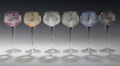 SET OF 6 WINE GLASSES FROM THE RHINE Bohemia...