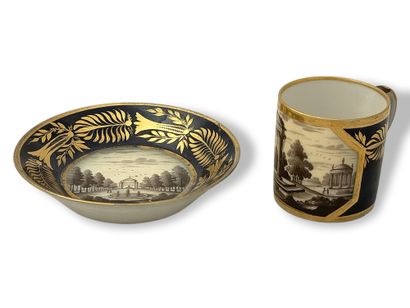 A blue and gold porcelain LITRON CUP and...