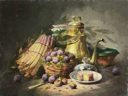 N. RADONY (XIX-XXth Century)

Basket of plums,...