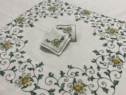 SMALL SQUARE NAPP AND 11 TOWELS in embroidered...