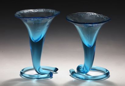 PAIR OF TABLE CANDLES of cone shape on foot...