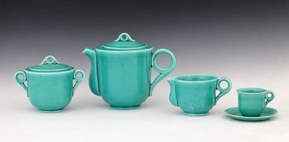 VALLAURIS (?) 11 PIECES COFFEE SET in turquoise...