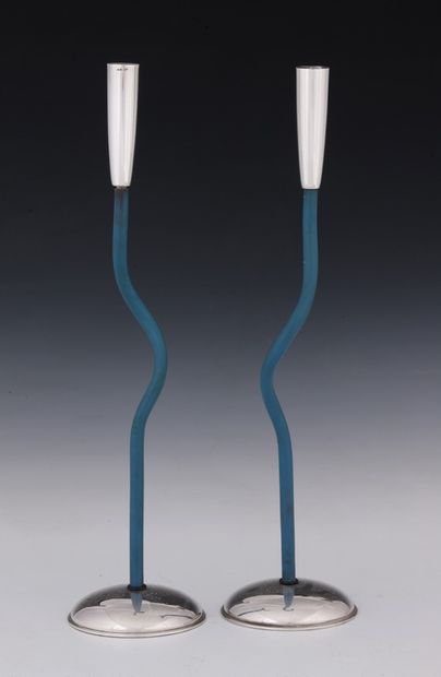PAIR OF TABLE CANDLES in silver 925 Millièmes...